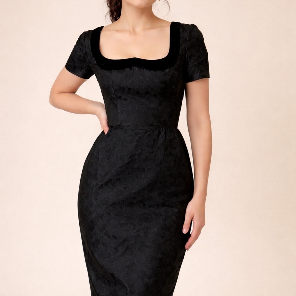 Escada Dress Women’s 40 Black Silk Brocade Velvet Trim Vintage Luxury Designer